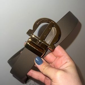 Salvatore Ferragamo Calf Skin Leather Belt in MUD GRAY 100 CM